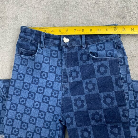 Jaded London Jeans Womens 25x26” Skinny Flare Retro Print Checkered Floral Denim - Picture 7 of 16